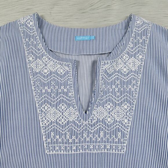 J. McLaughlin Blue & White Striped Embroidered Tunic Top Women's Size Large - Picture 8 of 13